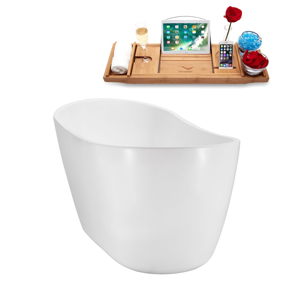 NB5200BNK 55 inch Freestanding Oval Acrylic Bathtub in Glossy White, Tray, Reversible Drain
