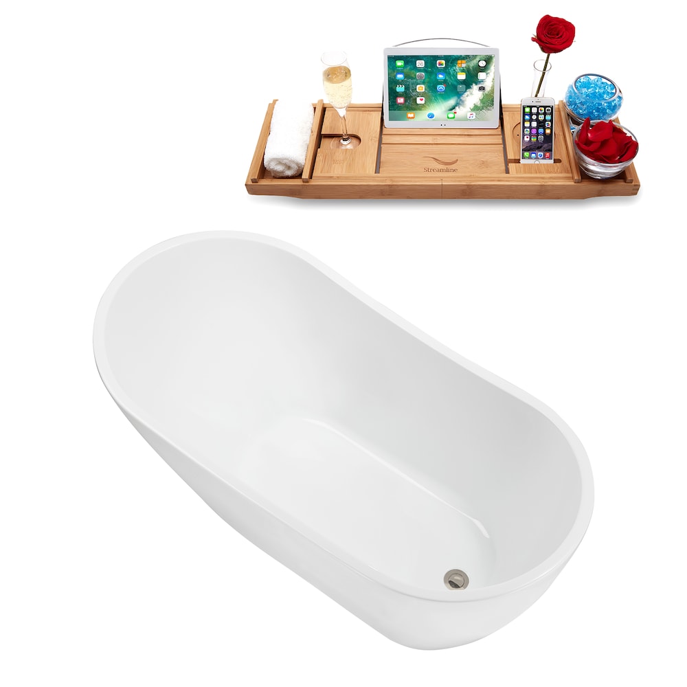 NB5200BNK 55 inch Freestanding Oval Acrylic Bathtub in Glossy White, Tray, Reversible Drain