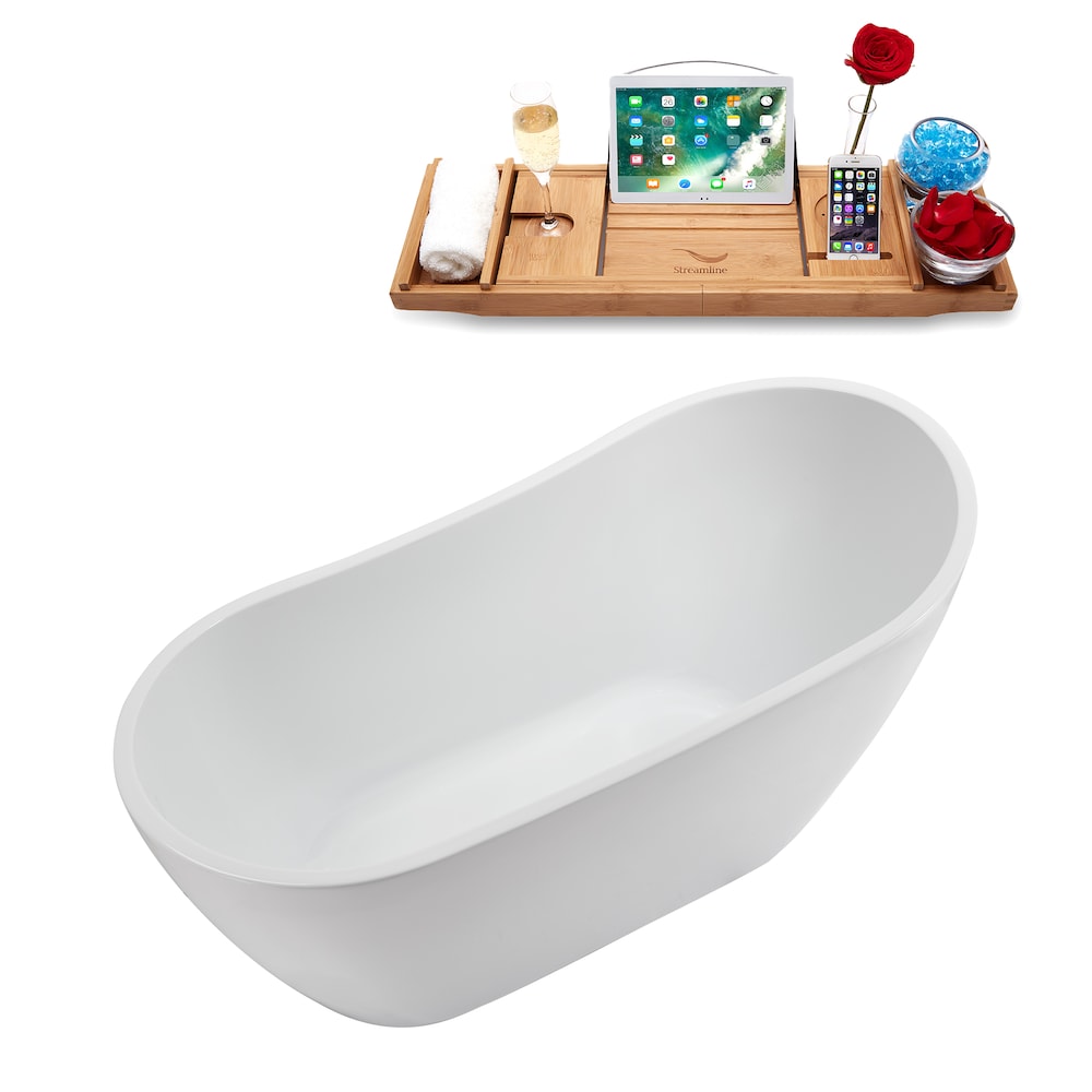 NB5200BNK 55 inch Freestanding Oval Acrylic Bathtub in Glossy White, Tray, Reversible Drain