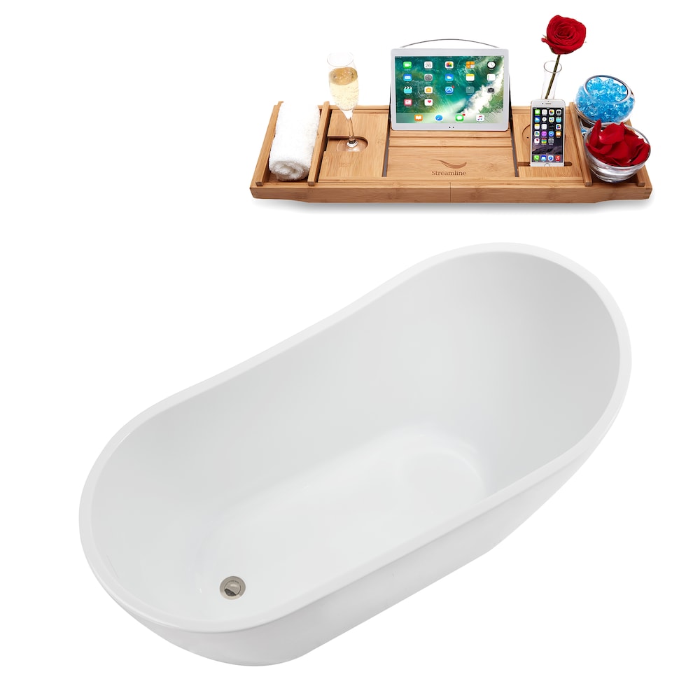 NB5200BNK 55 inch Freestanding Oval Acrylic Bathtub in Glossy White, Tray, Reversible Drain