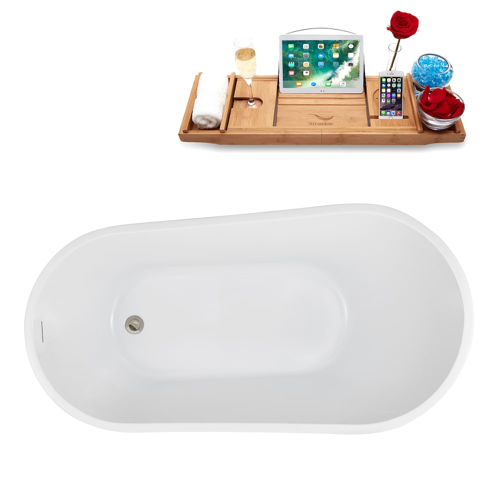 NB5200BNK 55 inch Freestanding Oval Acrylic Bathtub in Glossy White, Tray, Reversible Drain