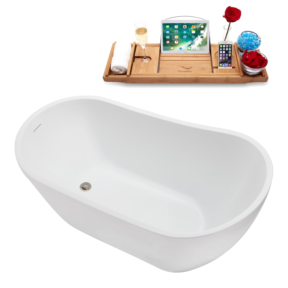 NB5200BNK 55 inch Freestanding Oval Acrylic Bathtub in Glossy White, Tray, Reversible Drain