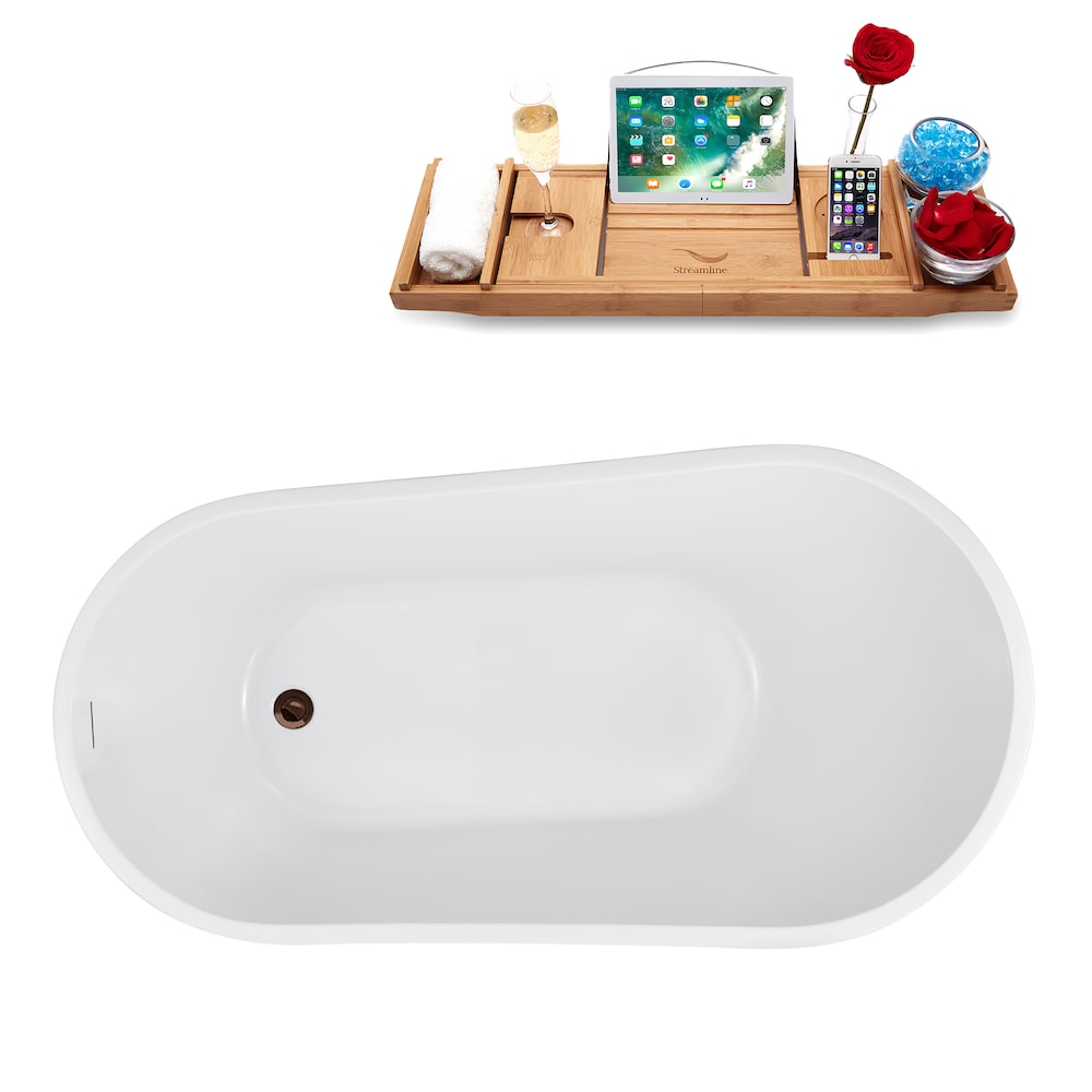NB5200ORB 55 inch Freestanding Oval Acrylic Bathtub in Glossy White, Tray, Reversible Drain