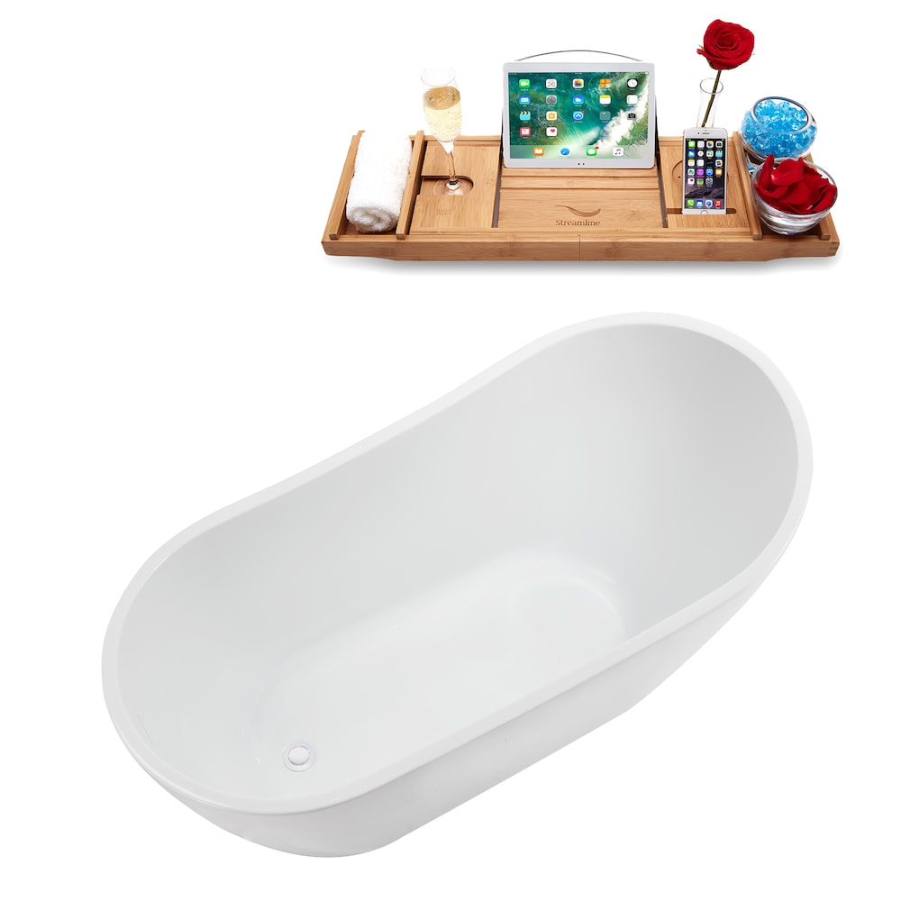 NB5200WH 55 in. Freestanding Oval Acrylic Bathtub in Glossy White,Tray,Glossy White Reversible Drain