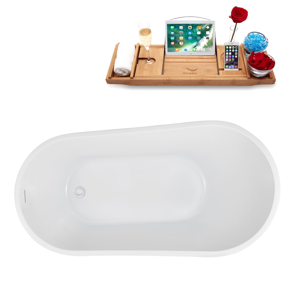 NB5200WH 55 in. Freestanding Oval Acrylic Bathtub in Glossy White,Tray,Glossy White Reversible Drain