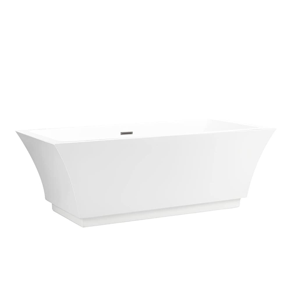 Strasbourg 5.6-ft. Freestanding Rectangular Soaker Bathtub with Center Drain in White/Brushed Nickel