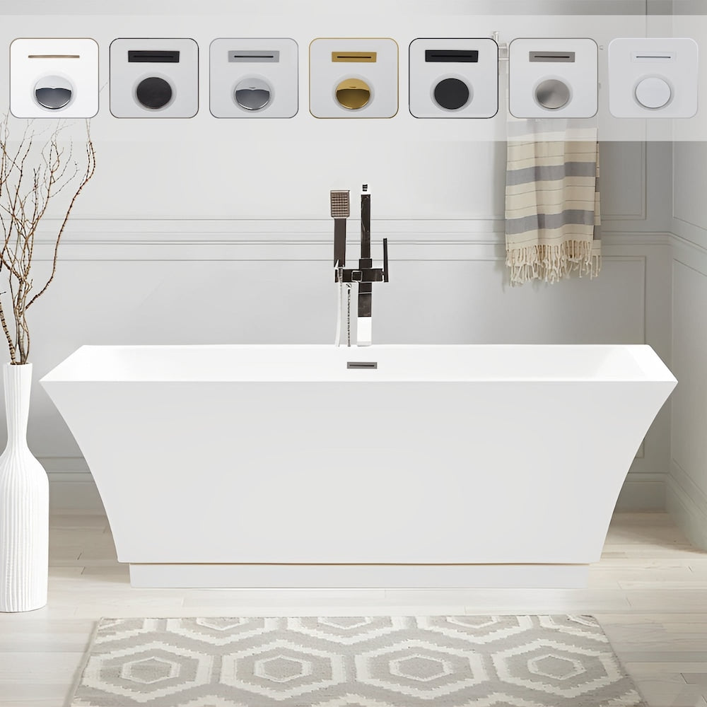 Strasbourg 5.6-ft. Freestanding Rectangular Soaker Bathtub with Center Drain in White/Brushed Nickel
