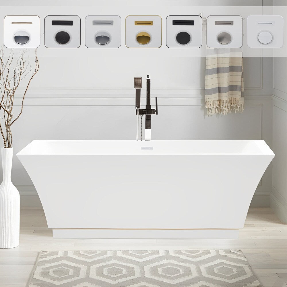 Strasbourg 5.6-ft. Freestanding Rectangular Soaker Bathtub with Center Drain in Pure White