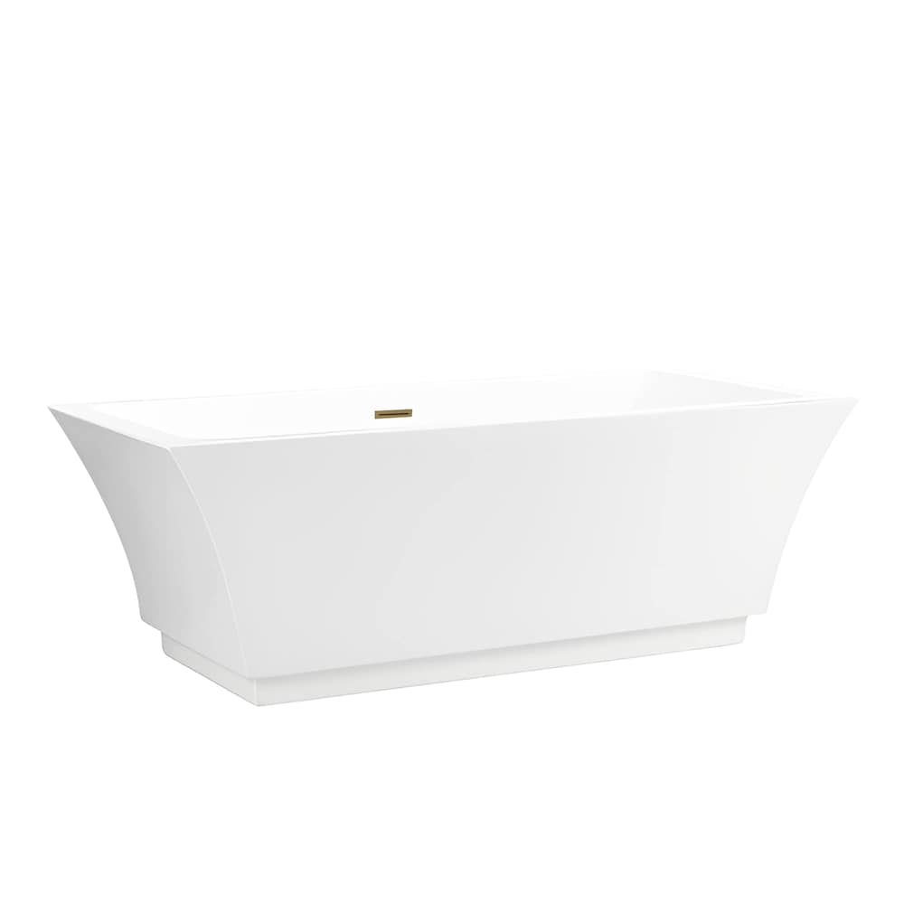 Baignoire rectangulaire autoportante Strasbourg de 5,6 pi avec drain central en blanc/titane doré