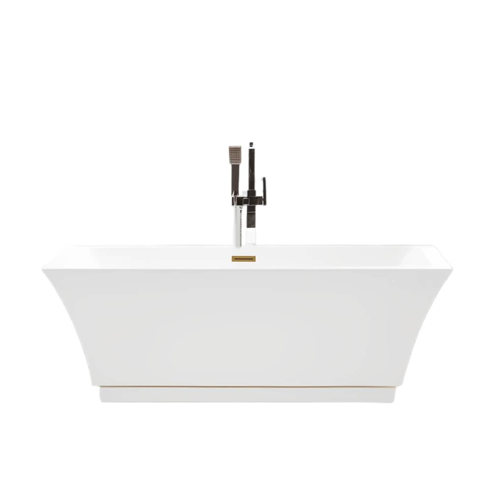Baignoire rectangulaire autoportante Strasbourg de 5,6 pi avec drain central en blanc/titane doré