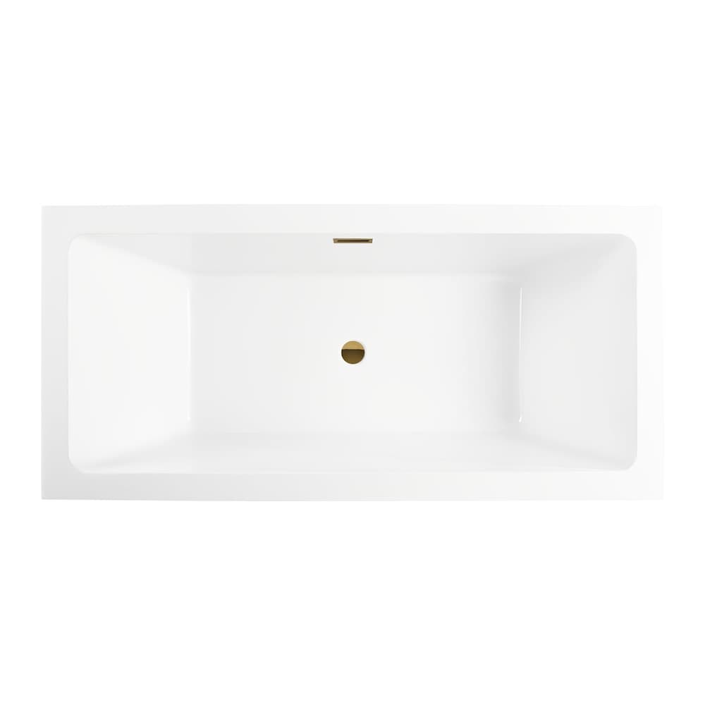 Baignoire rectangulaire autoportante Strasbourg de 5,6 pi avec drain central en blanc/titane doré