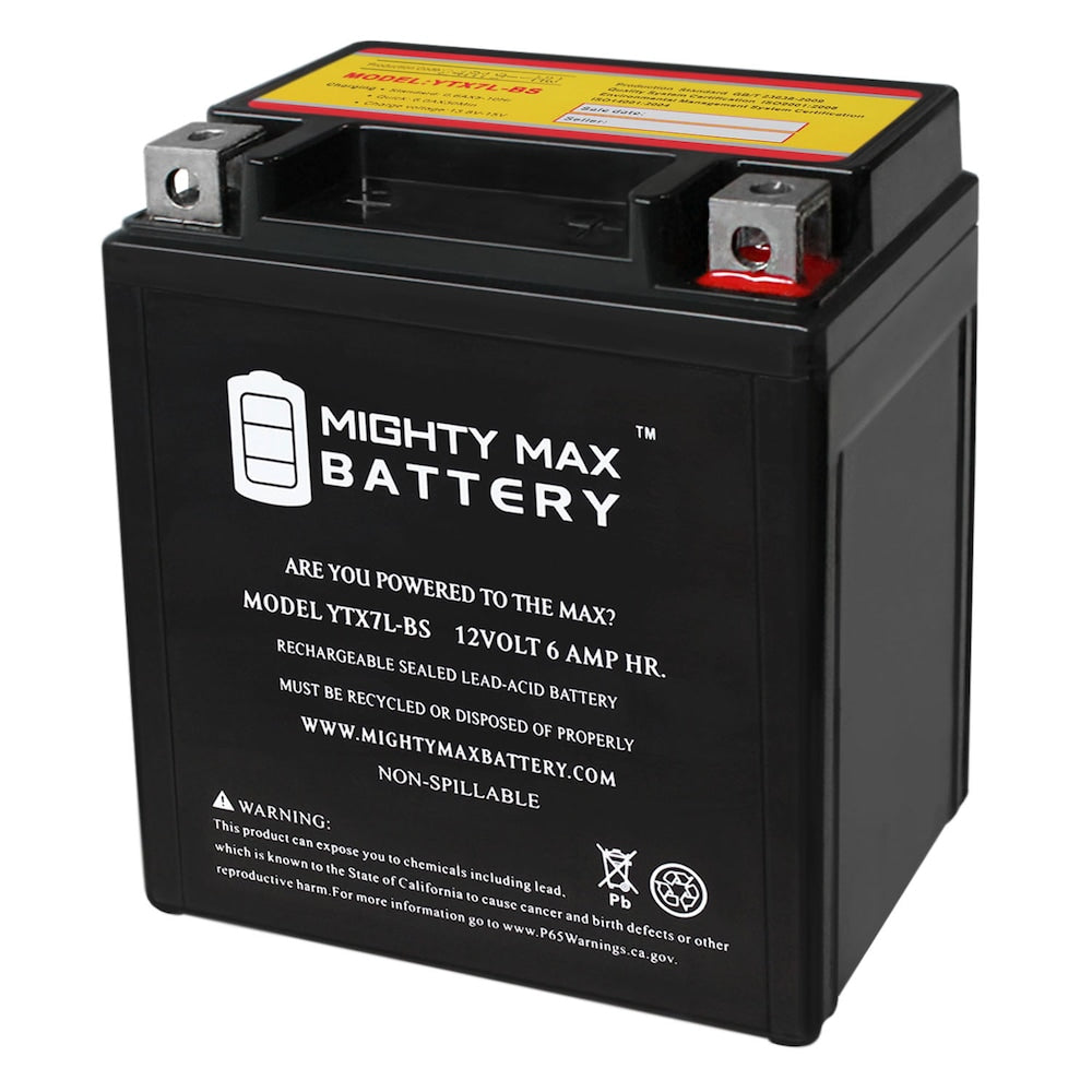 Batterie de moto rechargeable sans entretien SLA AGM YTX7L-BS - 12 volts 6 AH, 100 CCA