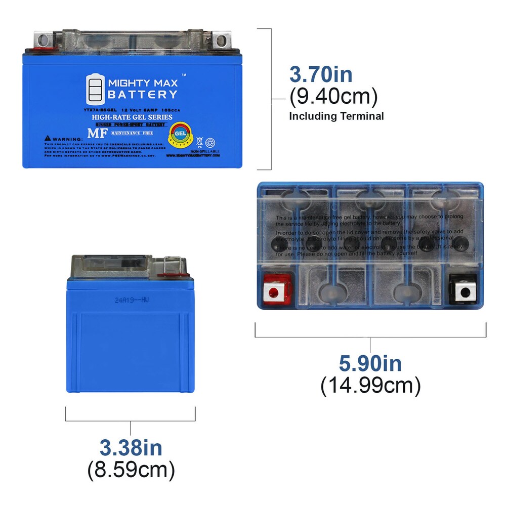 YTX7A-BSGEL - Batterie de moto rechargeable sans entretien SLA AGM de type GEL 12 volts 6 AH 105 CCA