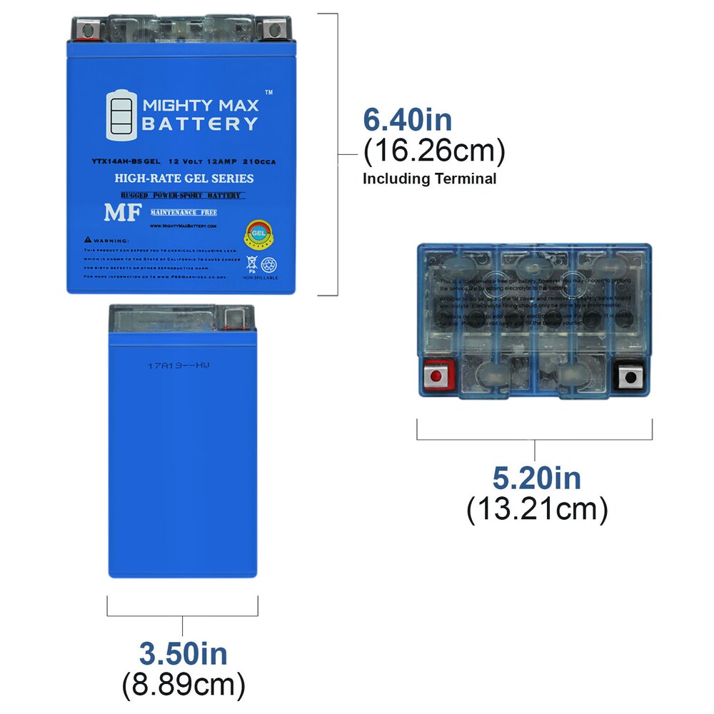 YTX14AHGEL - Batterie de moto rechargeable sans entretien SLA AGM 12 volts 12 AH GEL 210 CCA