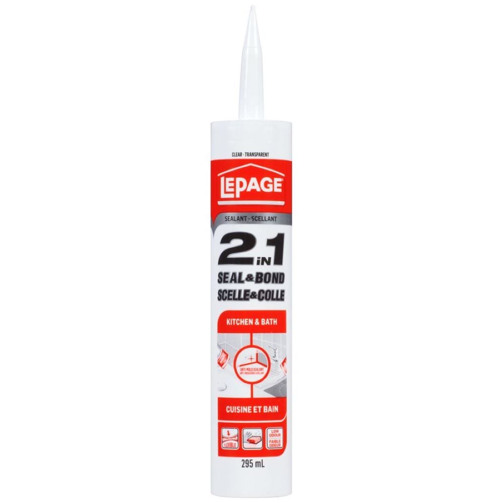Mastic transparent 2 en 1 pour cuisine et salle de bain, cartouche de 295 ml, lot de 12
