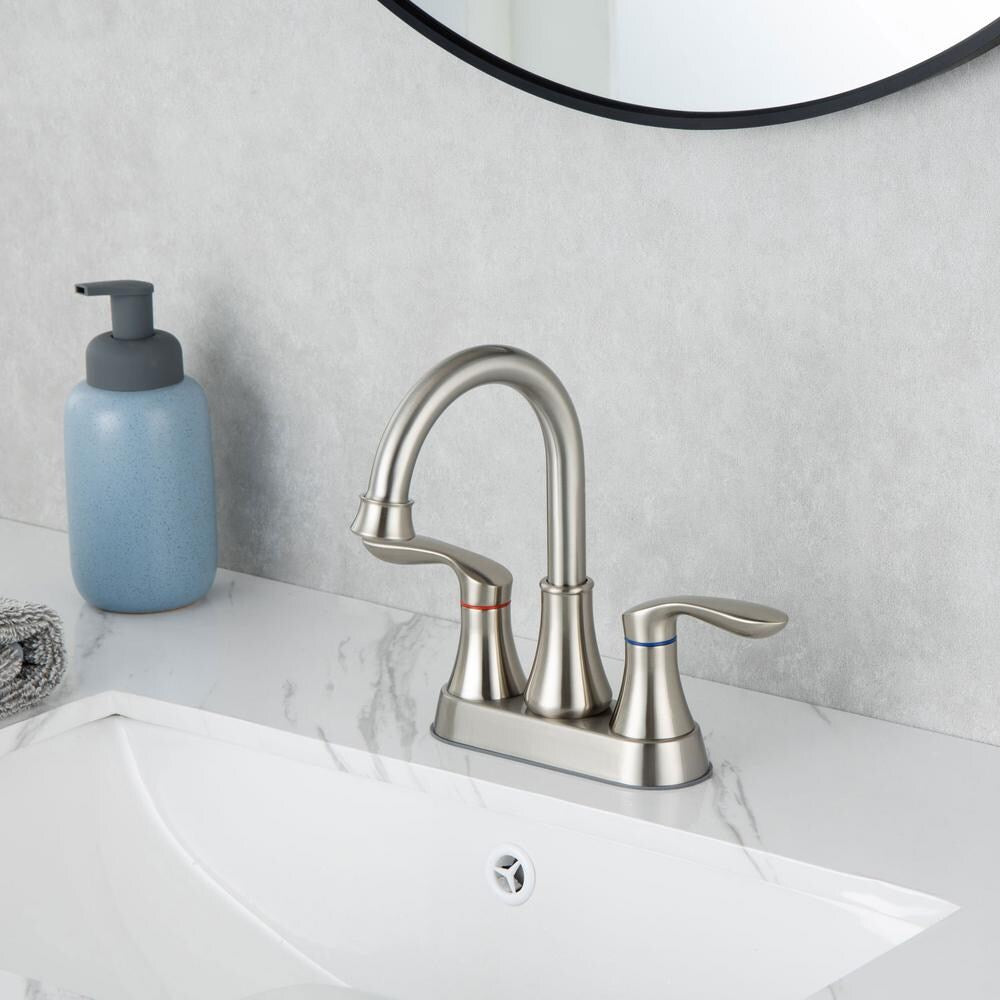 A1 Centerset Faucet 4-inch 2-handle Bathroom Faucet with Drain Assembly in Brush Nickel