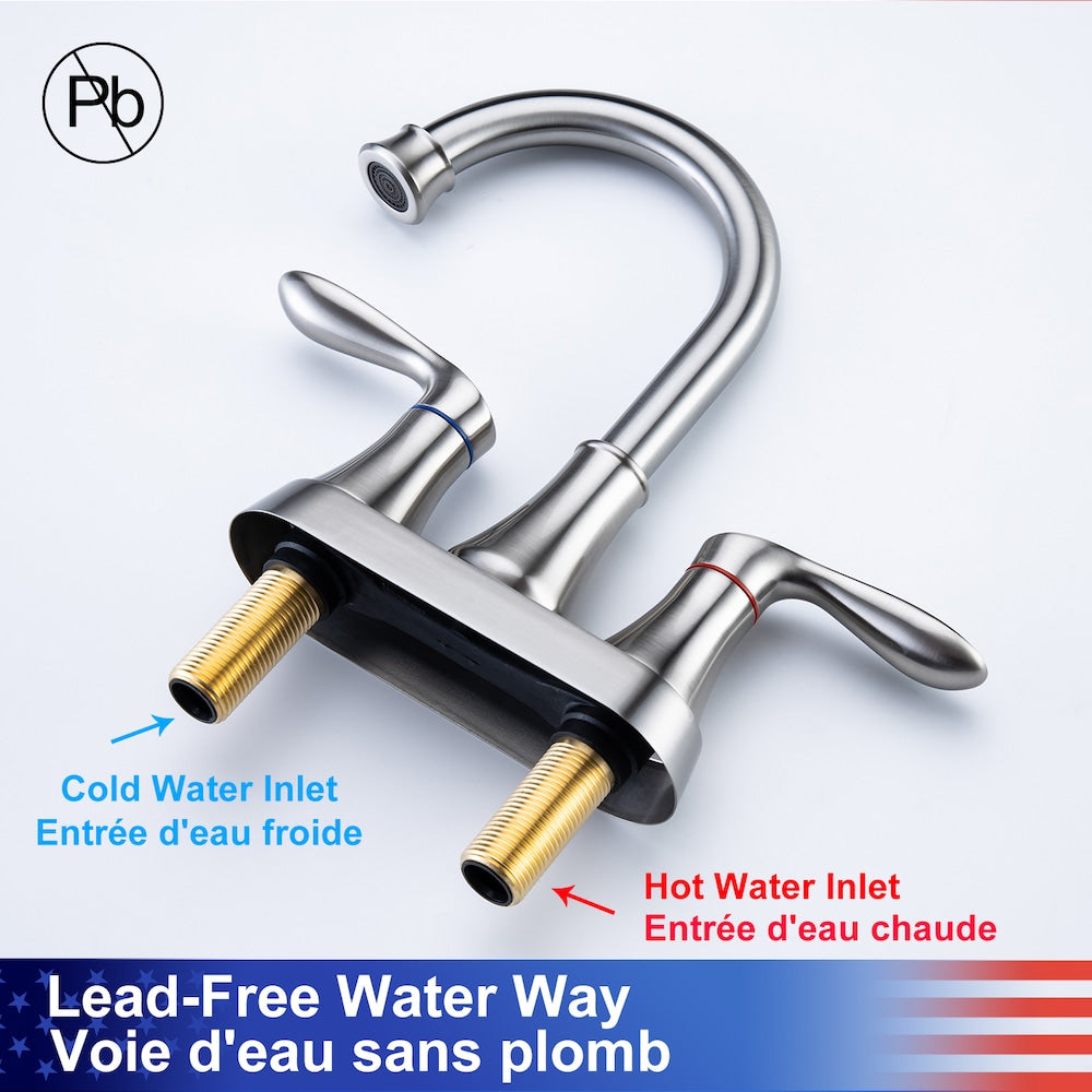 A1 Centerset Faucet 4-inch 2-handle Bathroom Faucet with Drain Assembly in Brush Nickel