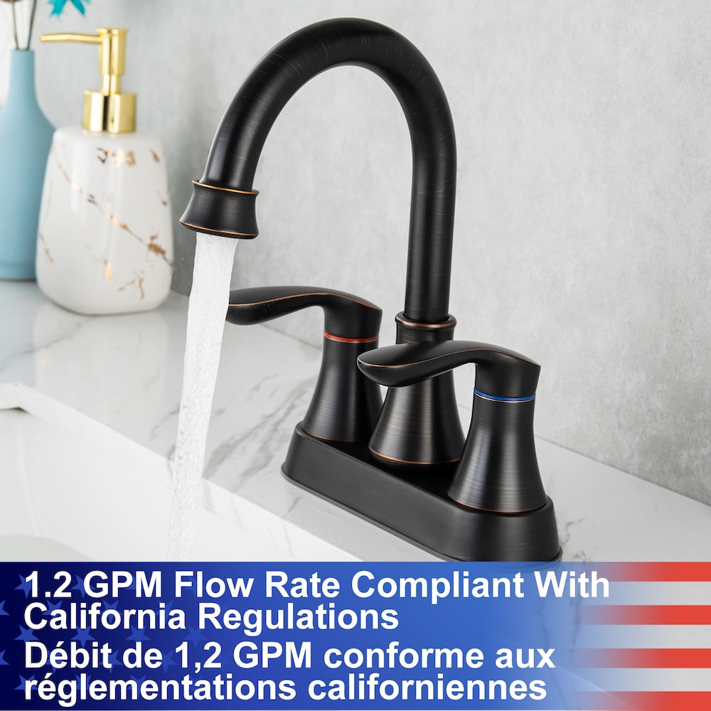 Robinet de salle de bain à 2 poignées de 4 pouces avec ensemble de vidange en bronze huilé A1