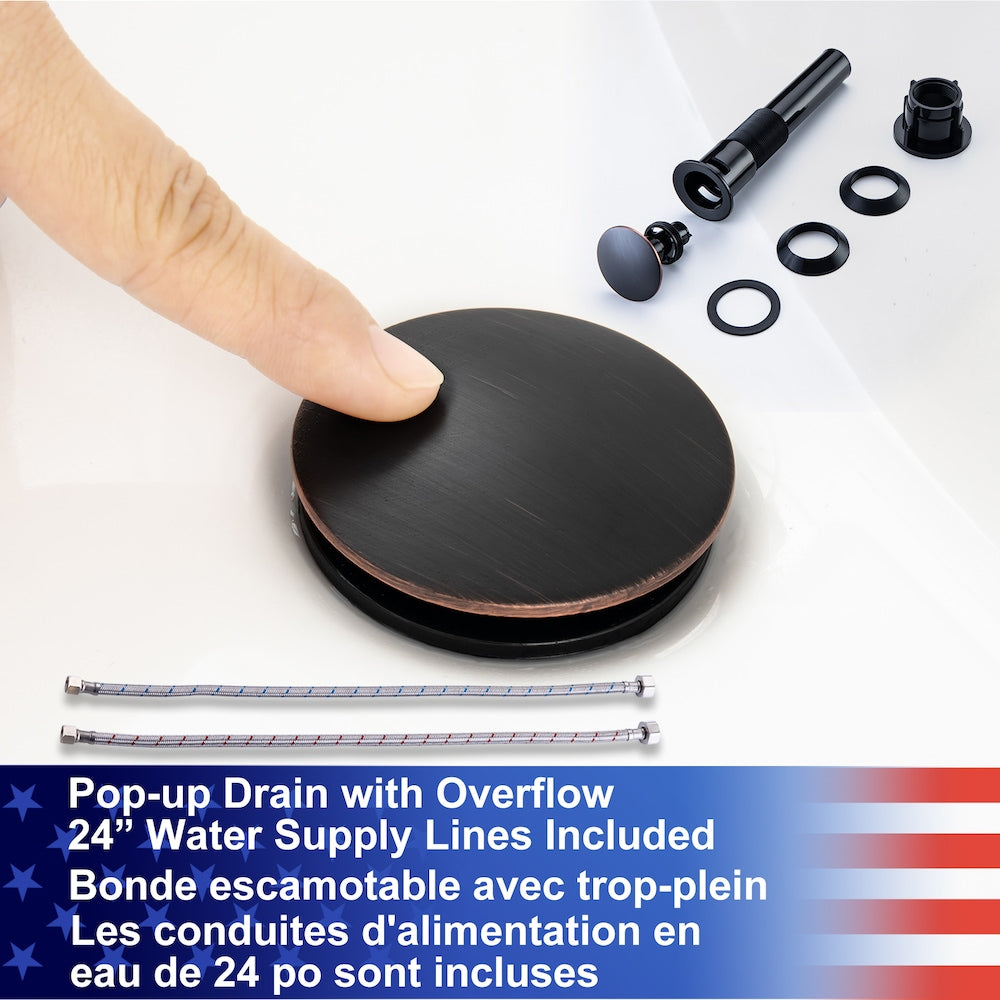 Robinet de salle de bain à 2 poignées de 4 pouces avec ensemble de vidange en bronze huilé A1
