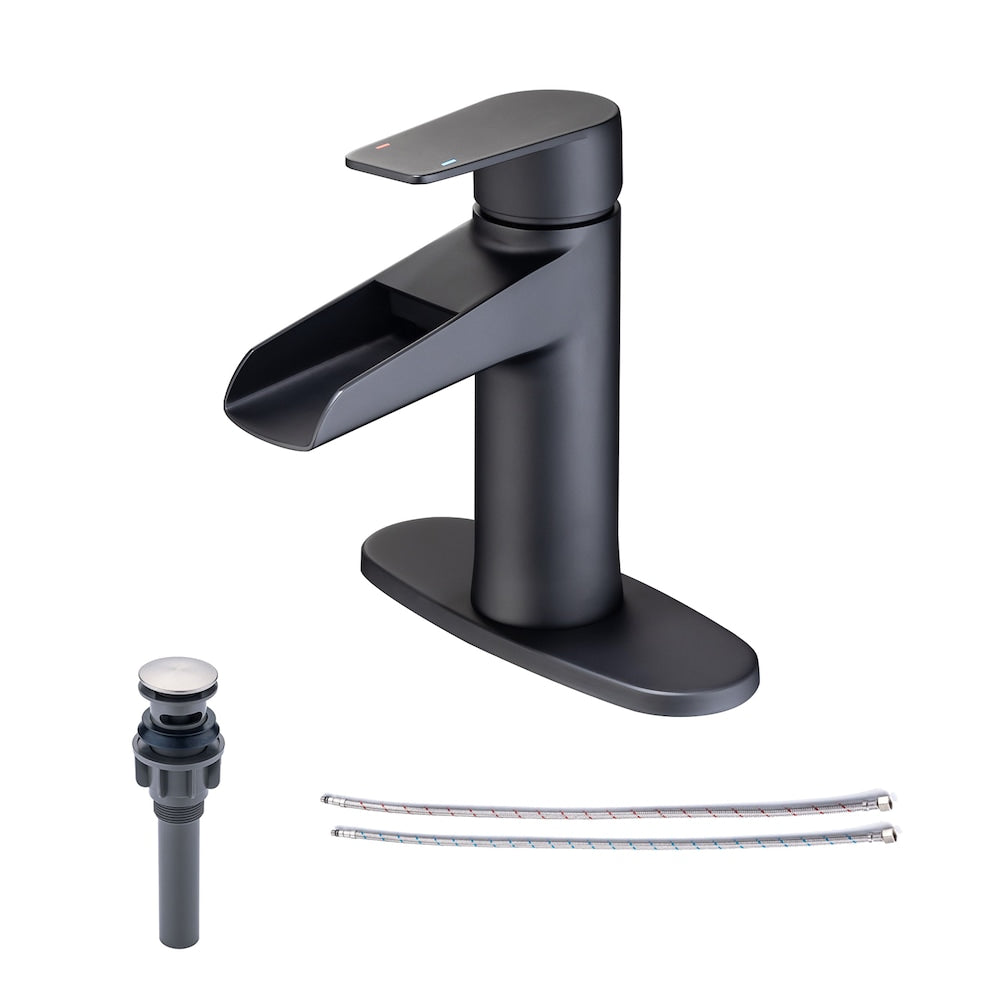 Robinet de salle de bain monotrou à 1 poignée C2 avec ensemble de vidange en noir mat