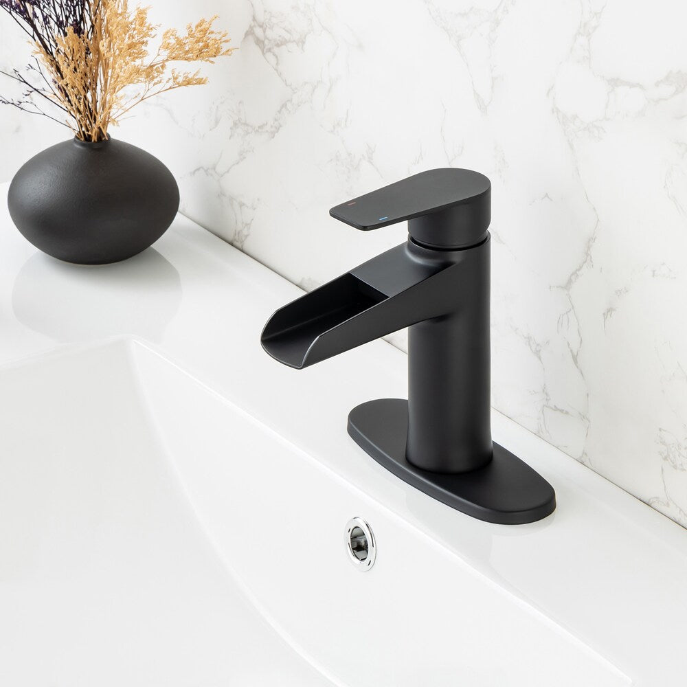 Robinet de salle de bain monotrou à 1 poignée C2 avec ensemble de vidange en noir mat