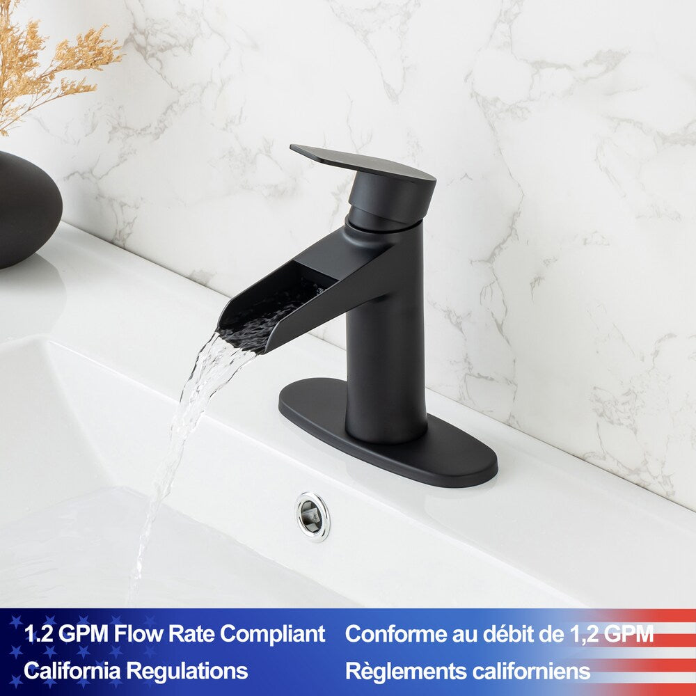 Robinet de salle de bain monotrou à 1 poignée C2 avec ensemble de vidange en noir mat