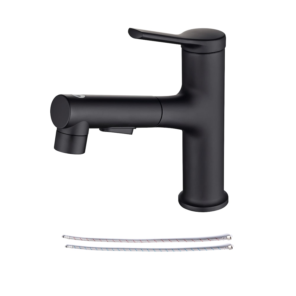 Robinet de lavabo de salle de bain à 1 poignée et extractible D2 avec conduite d'alimentation en eau en noir mat