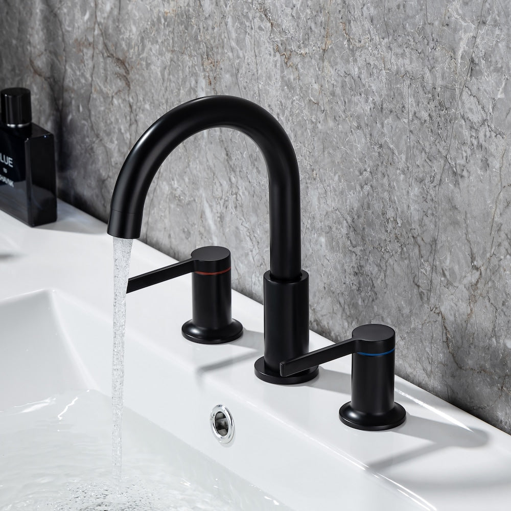 Robinet de salle de bain à 2 poignées H2 avec ensemble de vidange en noir mat