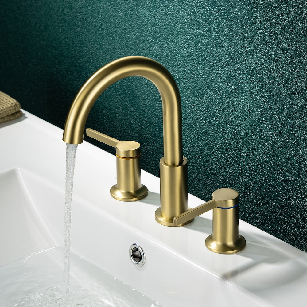 Robinet de salle de bain à 2 poignées H2 avec ensemble de vidange en or brossé