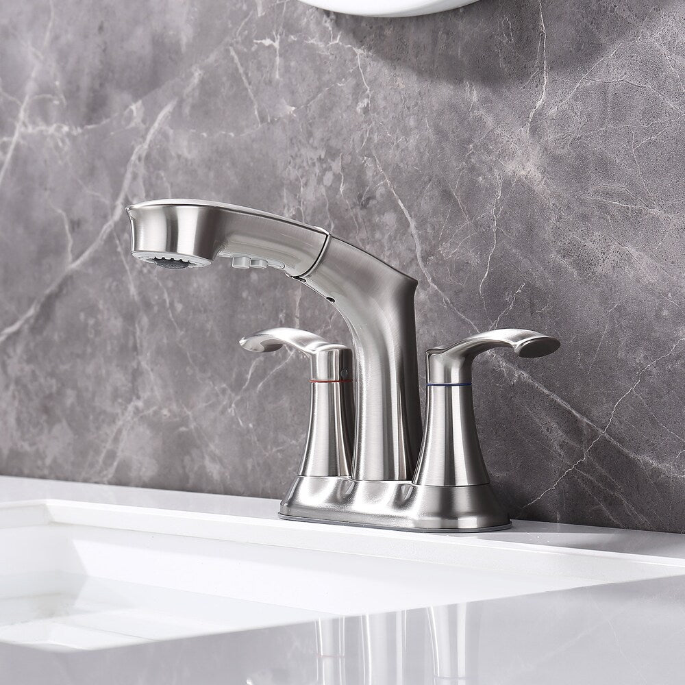 Robinet de salle de bain central à 2 poignées I2 en nickel brossé