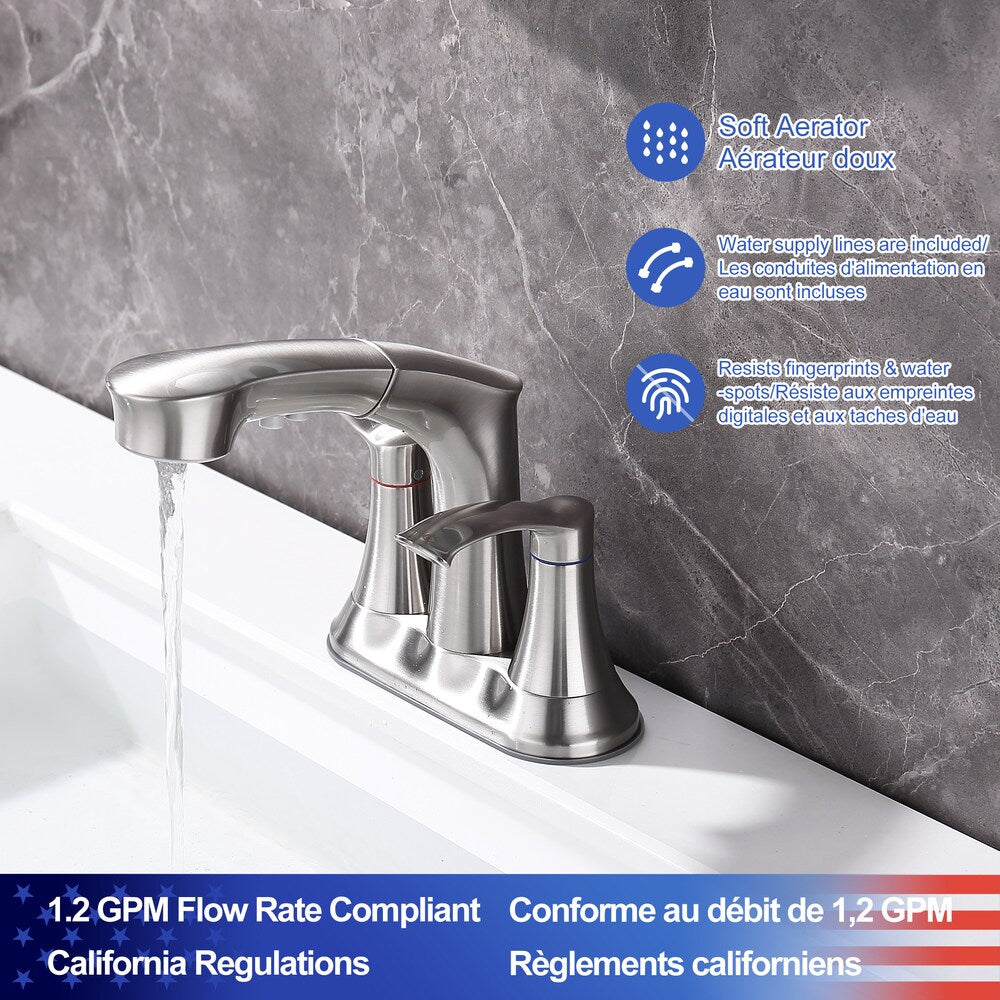 Robinet de salle de bain central à 2 poignées I2 en nickel brossé