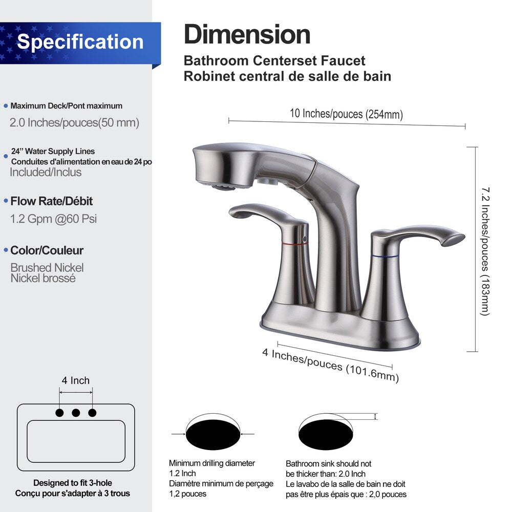 Robinet de salle de bain central à 2 poignées I2 en nickel brossé