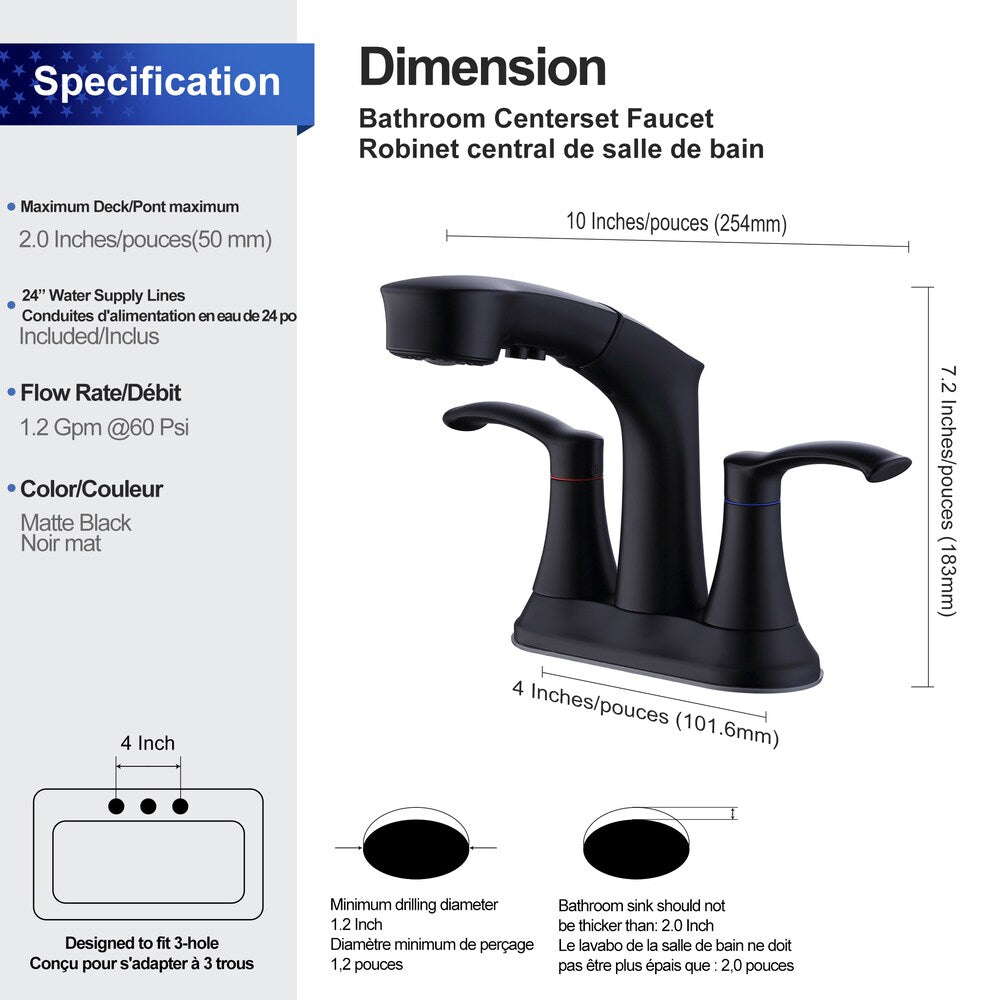 I2 2-Handle Centerset Bathroom Faucet in Matte Black