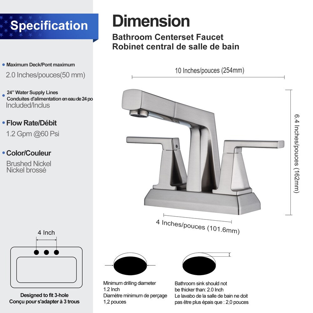 J2 2-Handle Centerset Faucet Bathroom Faucet in Brushed Nickel