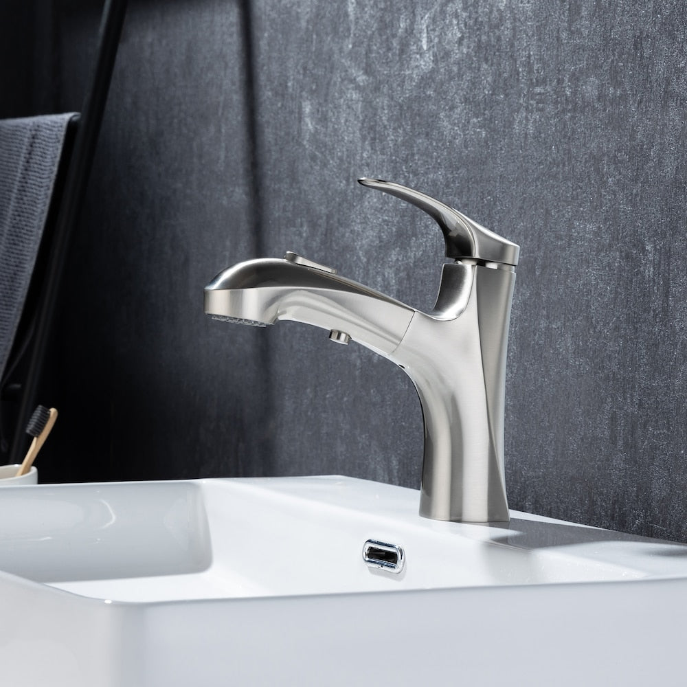 Robinet de salle de bain à 1 poignée pour lavabo C1 en nickel brossé