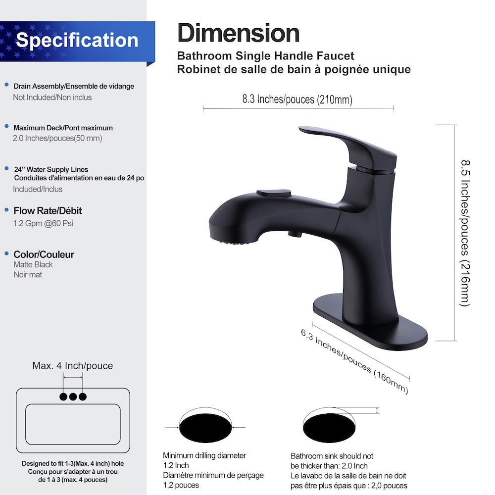 Robinet de salle de bain à 1 poignée pour lavabo C1 en noir mat