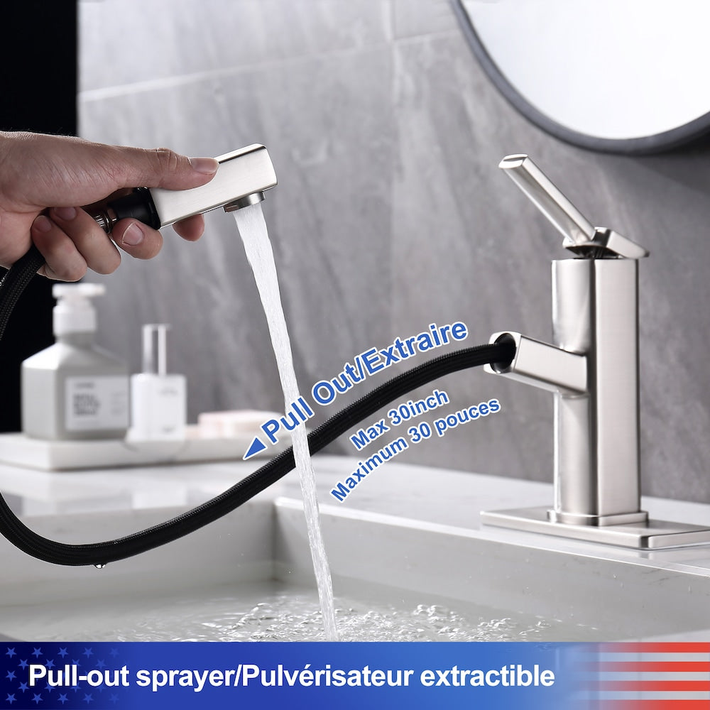 D1 1-Handle Multifunctional Single Hole Bathroom Faucet in Brushed Nickel