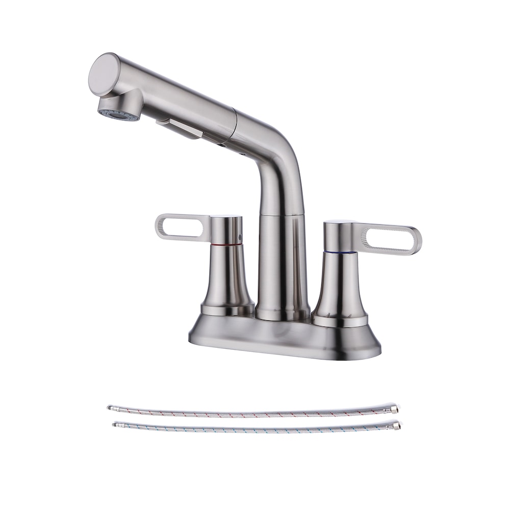 Robinet de salle de bain central à 2 poignées et bec rétractable E1 en nickel brossé