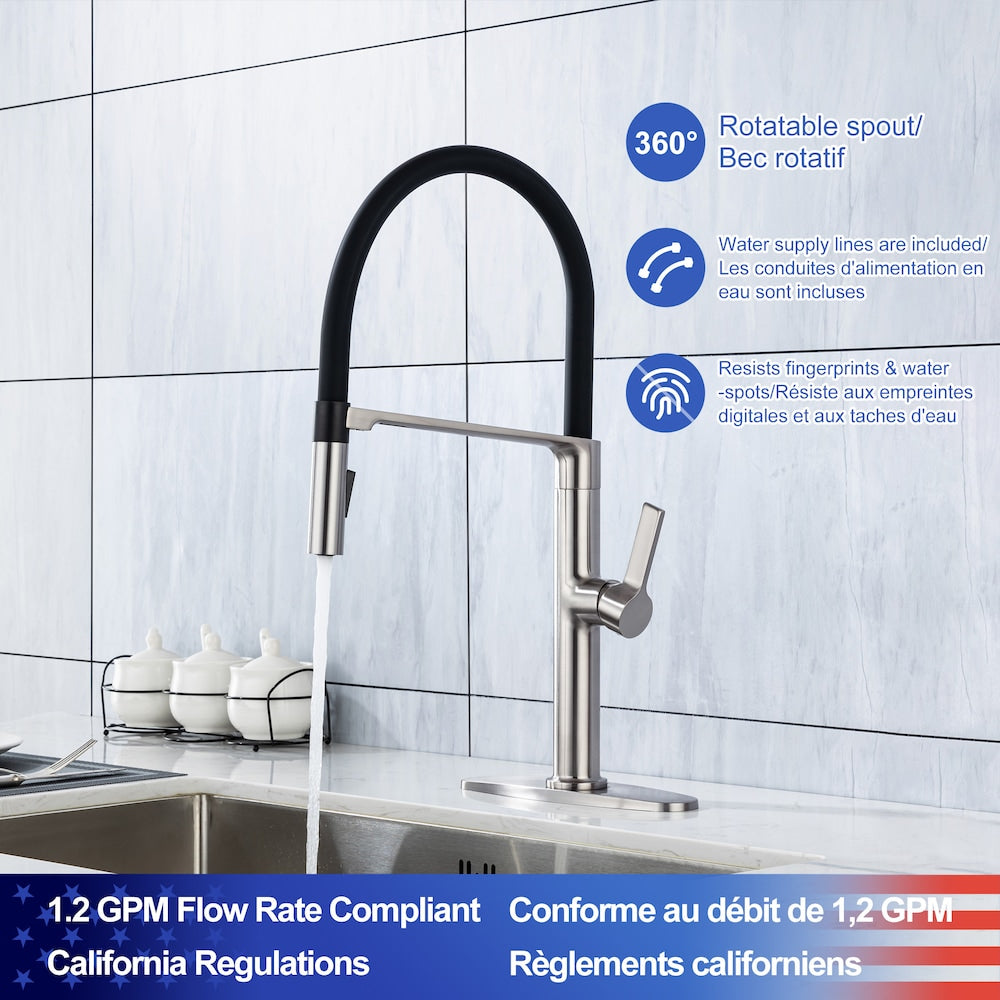 Robinet de cuisine à 1 poignée et à retrait magnétique C3 en nickel brossé