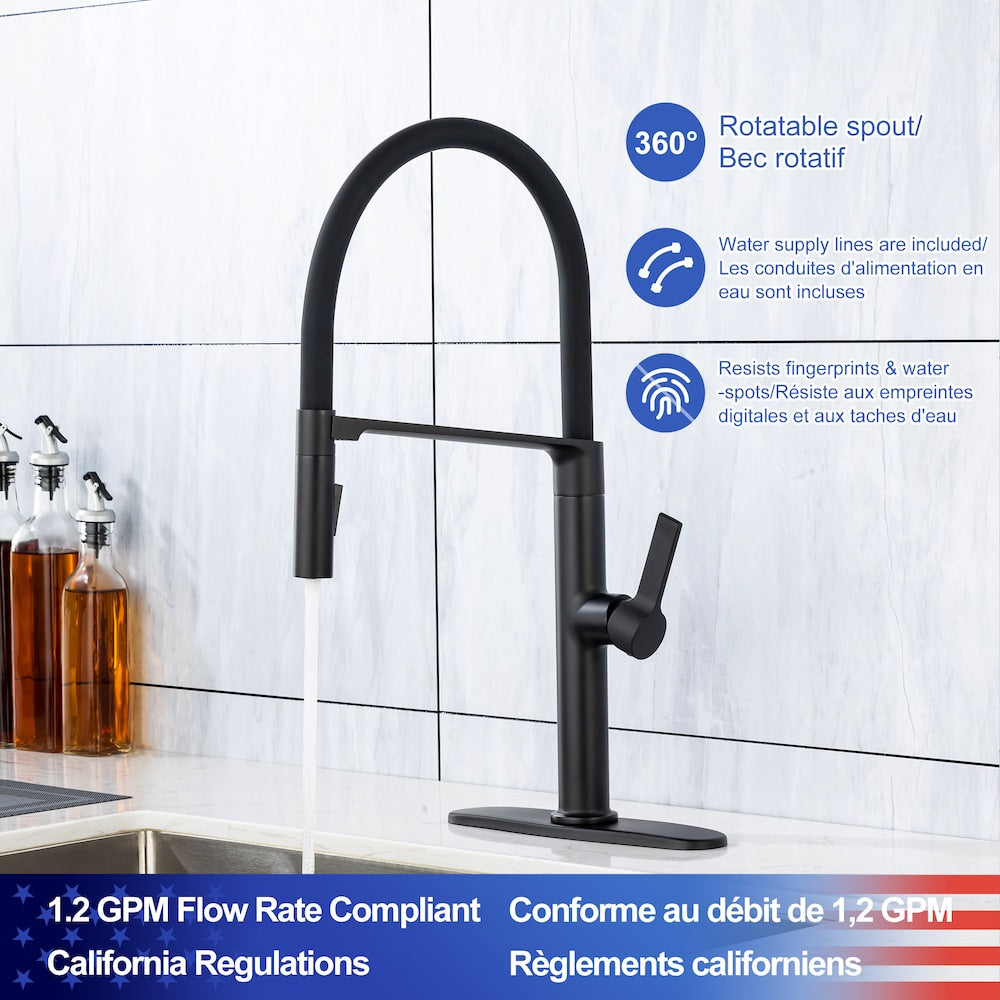 Robinet de cuisine à 1 poignée et à tirette magnétique C3 en noir mat