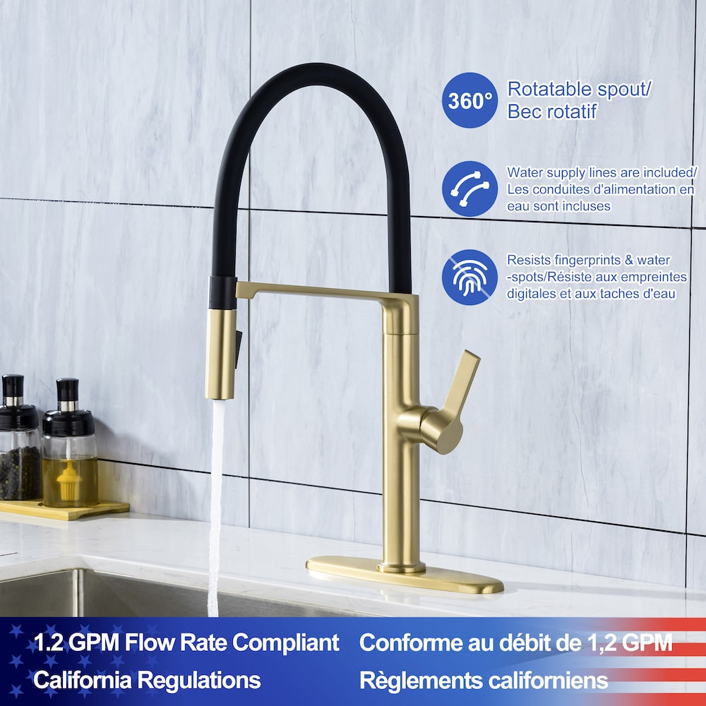 Robinet de cuisine à 1 poignée et à retrait magnétique C3 en or brossé