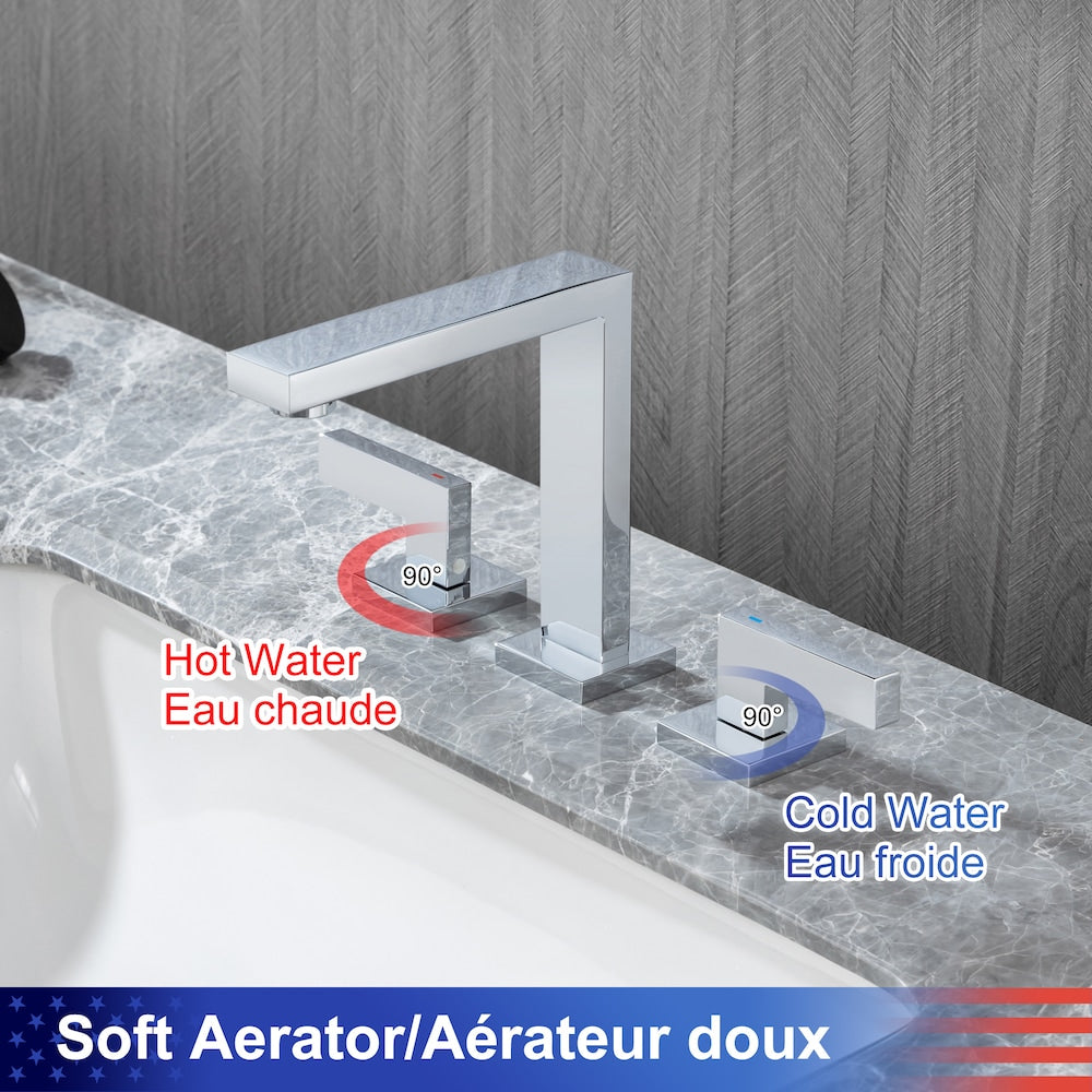 A6 2-Handle Square Widespread Bathroom Faucet with Drain Assembly in Chrome