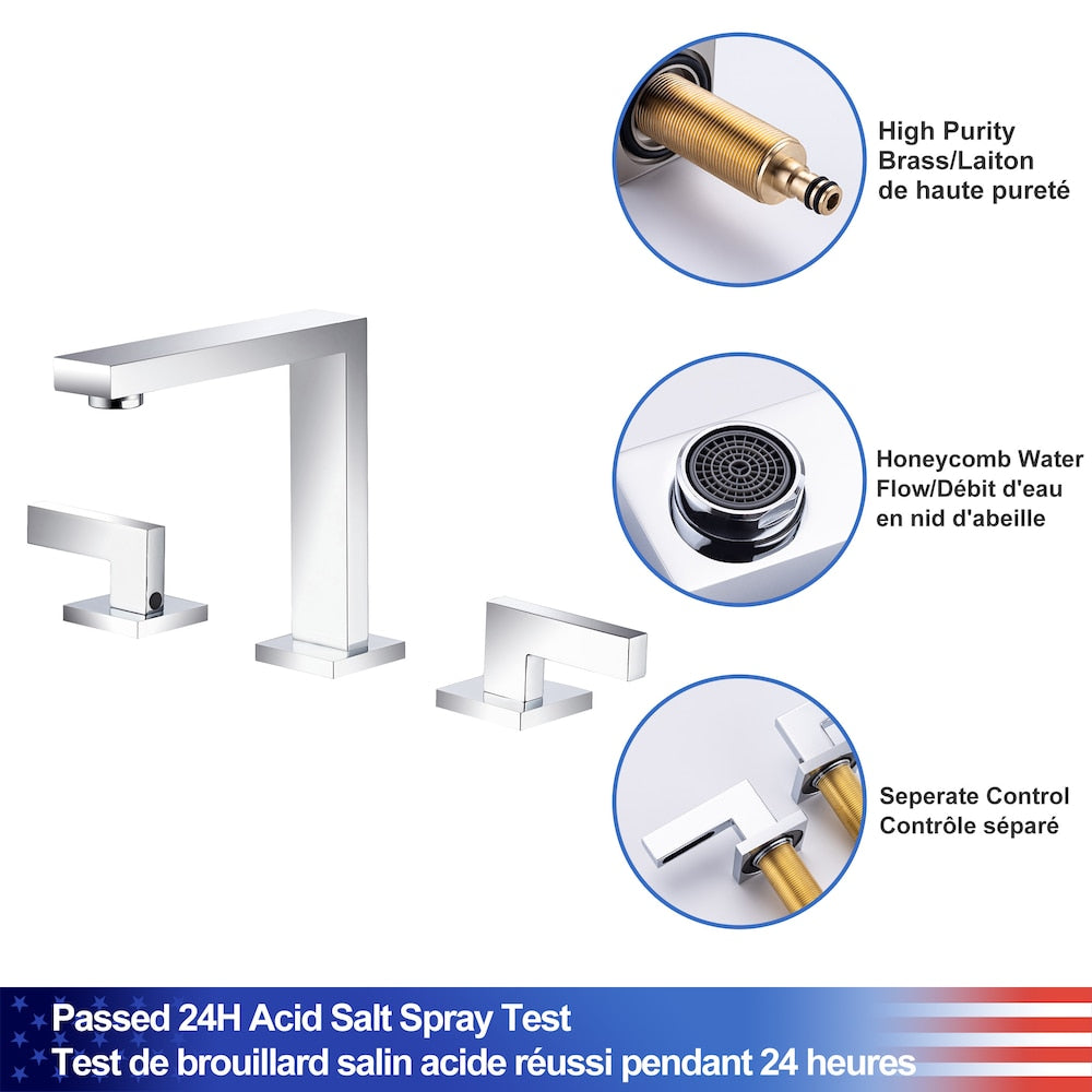 A6 2-Handle Square Widespread Bathroom Faucet with Drain Assembly in Chrome