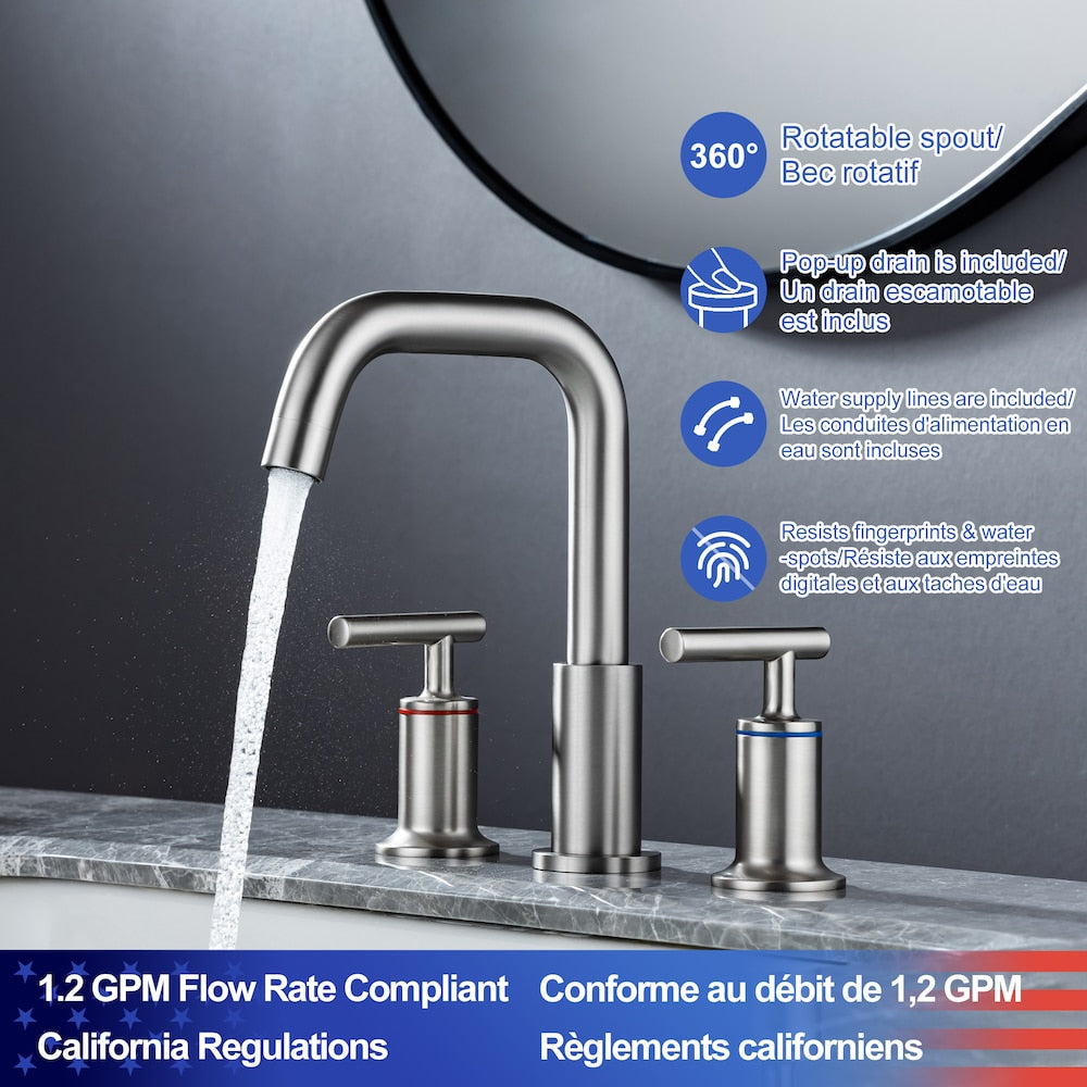 A9 2-Handle Widespread Faucet 2-handle Bathroom Faucet in Brushed Nickel