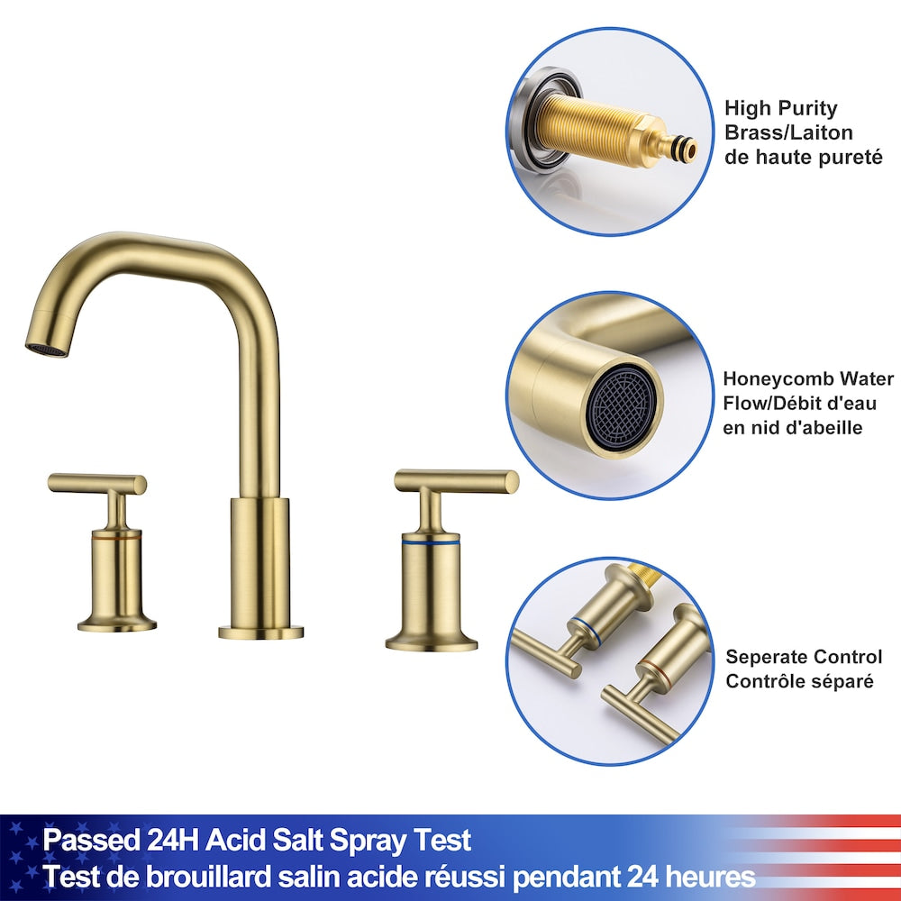 A9 2-Handle Widespread Bathroom Faucet with Drain Assembly in Brushed Gold