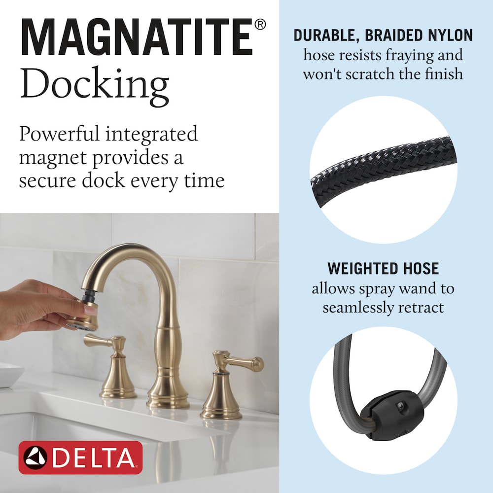 Robinet de salle de bain à deux poignées et à large bec rétractable Cassidy de 8 po en bronze champagne