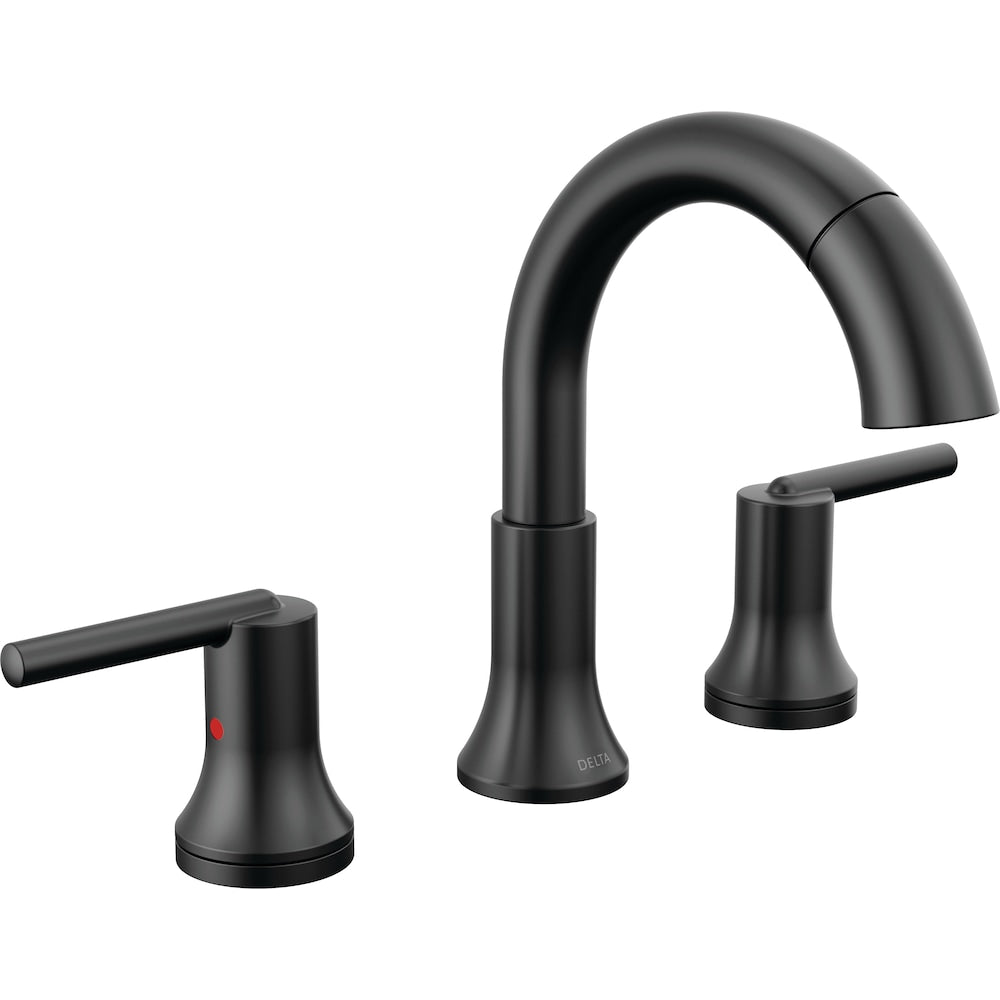 Robinet de salle de bain à deux poignées et à bec rétractable de 8 po Trinsic en noir mat