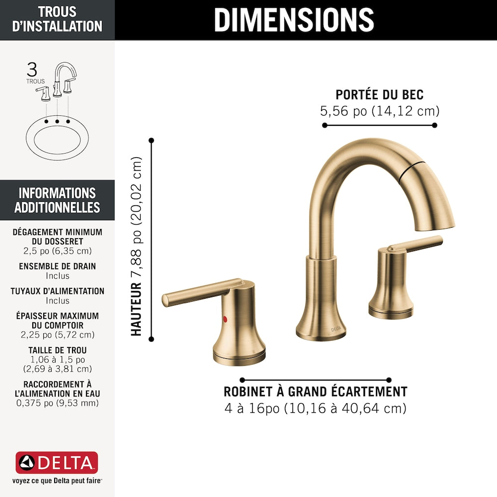 Robinet de salle de bain à deux poignées et à bec rétractable Trinsic de 8 po en bronze champagne