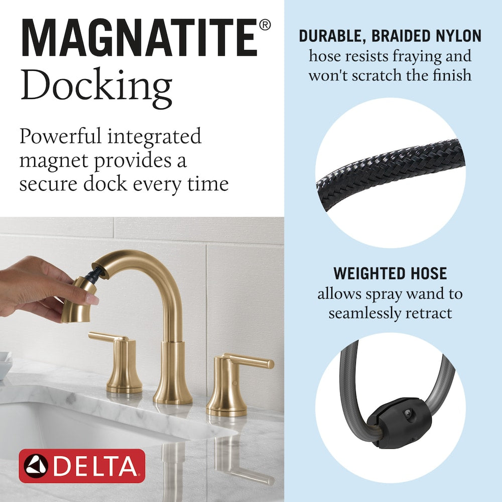 Robinet de salle de bain à deux poignées et à bec rétractable Trinsic de 8 po en bronze champagne