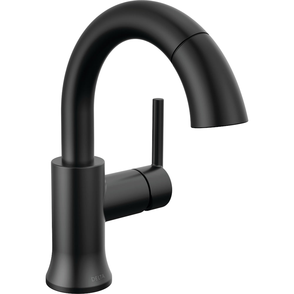 Robinet de salle de bain à poignée unique et à trou unique Trinsic avec bec rétractable en noir mat